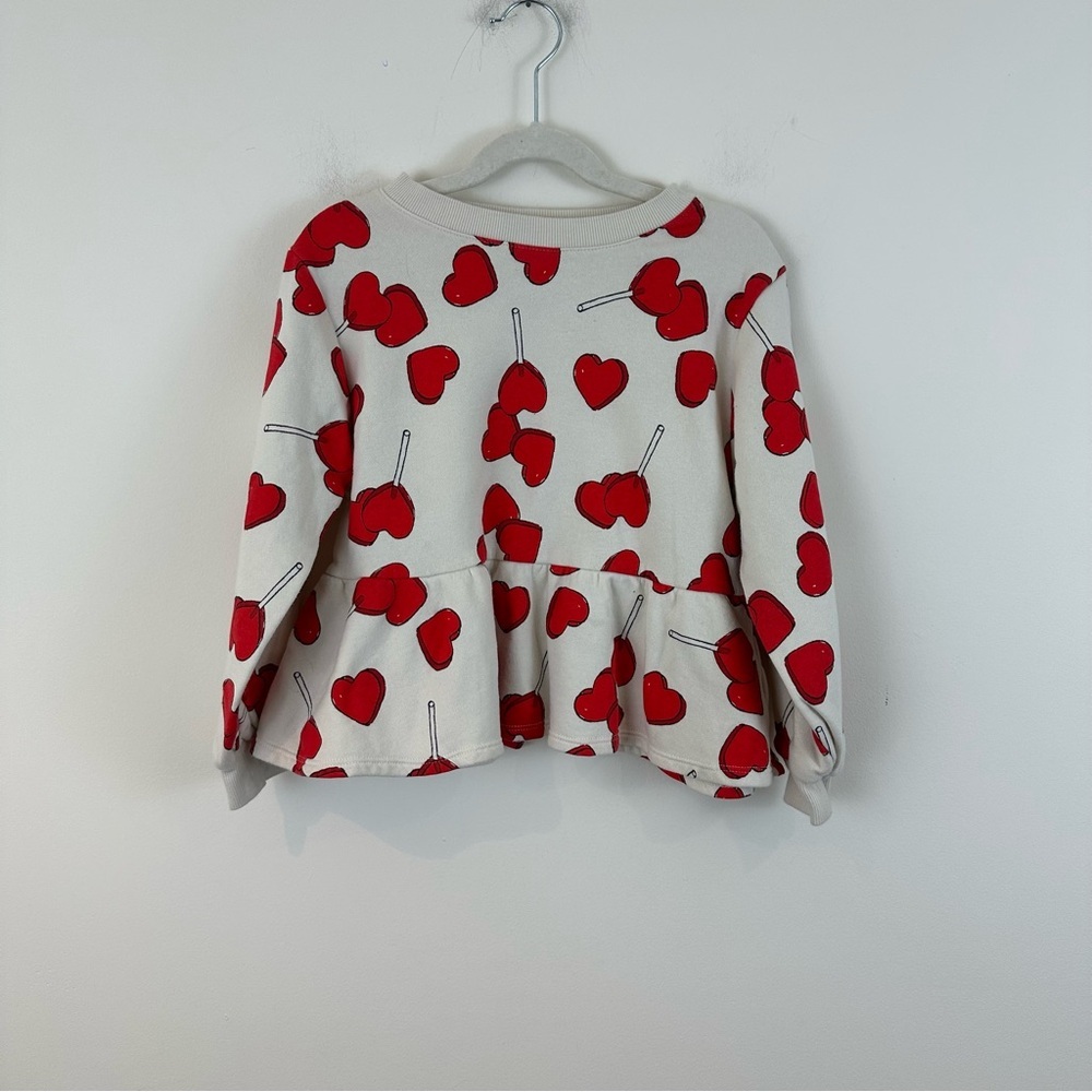 H&M Girls Red Heart Lollipop Print Peplum Top Sweatshirt Material Size 6X/7